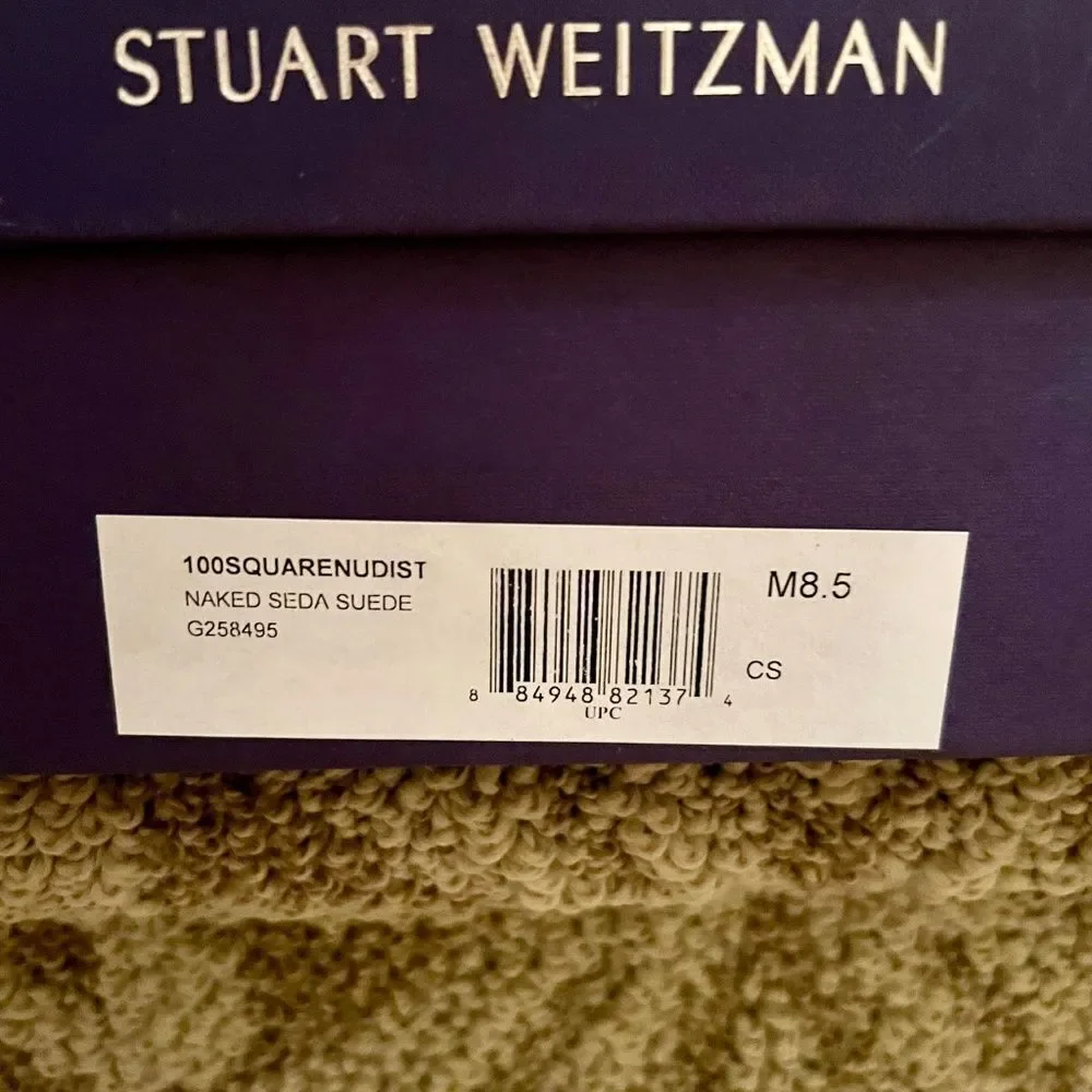 NWB Stuart Weitzman 100 Square Nudist Nude Suede Heels Sandals Shoes 8.5 M